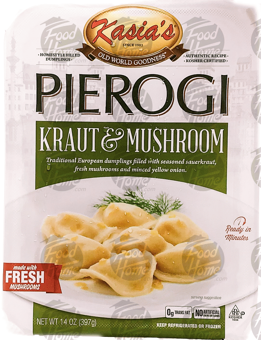 Kasia's  kraut & mushroom pierogis, pre cooked, frozen container Full-Size Picture